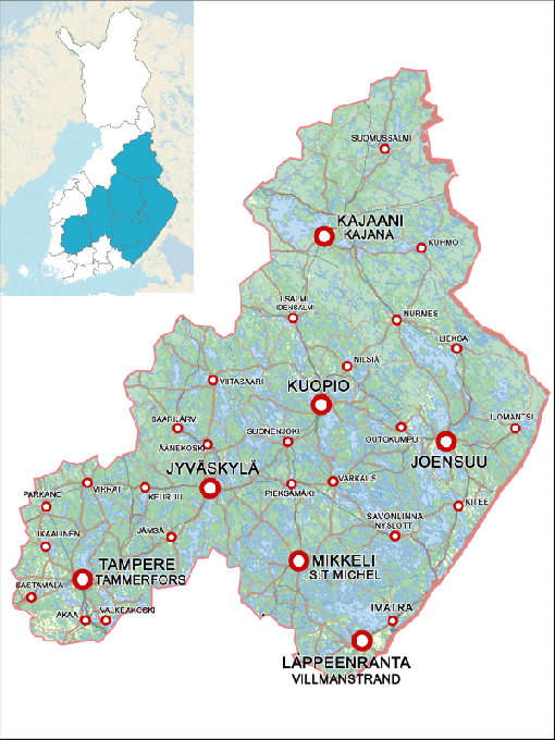 Map of the Finnish Lake District.